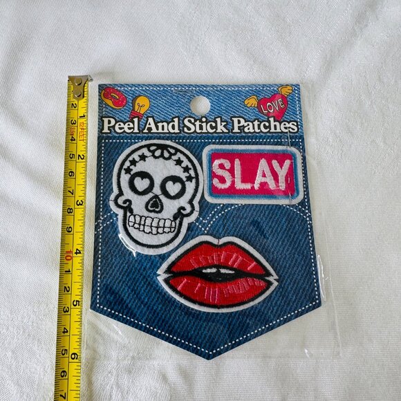 NEW Peel & Stick Embroidered Patches Skull Lips Slay Day of the Dead Pucker 2-3” - Picture 2 of 4